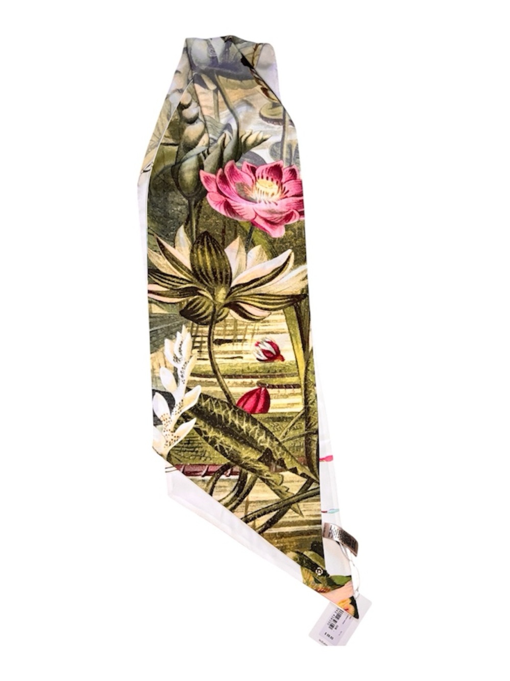 Ted Baker White Floral Skinny Scarf with Green Accents